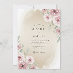 Sand-Beige Romantische Blumenhochzeit Einladung