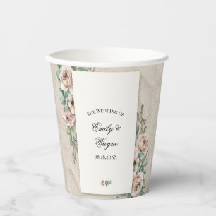 Sand-Beige-Sagegrüne Florale Hochzeit Pappbecher
