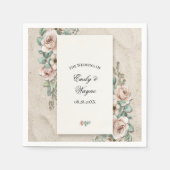 Sand-Beige-Sagegrüne Florale Hochzeit Serviette (Vorderseite)