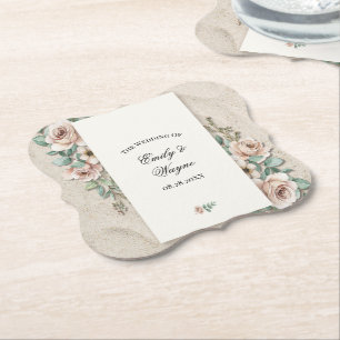 Sand-Beige-Sagegrüne Florale Hochzeit Untersetzer