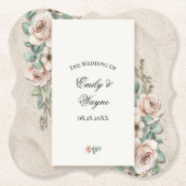 Sand-Beige-Sagegrüne Florale Hochzeit Untersetzer (Vorderseite)