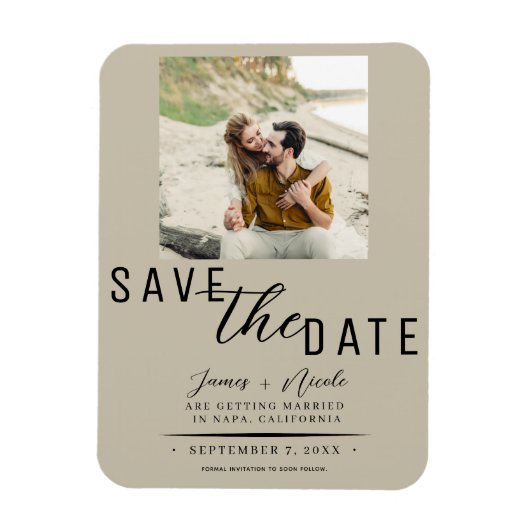 Sand Beige Save the Date Foto Wedding Magnet (Vertikal)