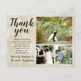 Sand Beige Watercolor Wedding Danke 3 Foto Postkarte