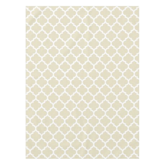 Sand Beige Weißes marokkanisches Quatrefolienmuste Tischdecke (Vorderseite)