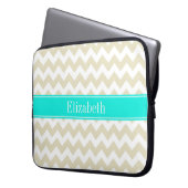 Sand Beige White Zickzack Bright Aqua Name Monogra Laptopschutzhülle (Vorderseite Links)