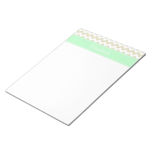 Sand Beige White Zickzack Miname Monogram Notizblock (angewinkelt)