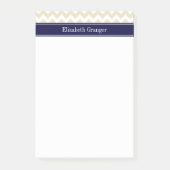 Sand Beige White Zickzack Navy Blue Name Monogram Post-it Klebezettel (Vorderseite)