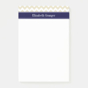 Sand Beige White Zickzack Navy Blue Name Monogram Post-it Klebezettel