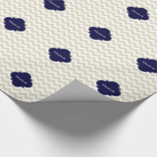 Sand Beige Zickzack Navy Quatrefolionmonogramm Geschenkpapier (Ecke)