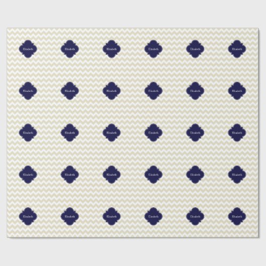 Sand Beige Zickzack Navy Quatrefolionmonogramm Geschenkpapier (Flach)