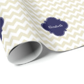 Sand Beige Zickzack Navy Quatrefolionmonogramm Geschenkpapier (Rolleneckpunkt)