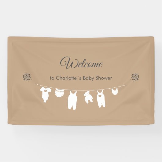 Sand Boho Minimalistisch Baby Dusche Willkommen Banner (Horizontal)