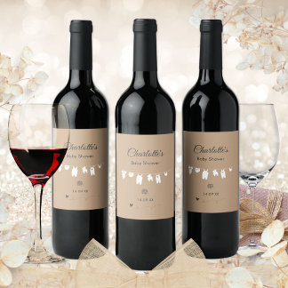 Sand Boho Minimalistisch Gender Neutral Baby Dusch Weinetikett