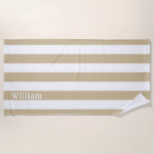 Sand Brown White | Cabana Streifen Personalisiert Strandtuch (Vorderseite)