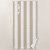 Sand Brown White | Cabana Streifen Personalisiert Strandtuch (Vorderseite)