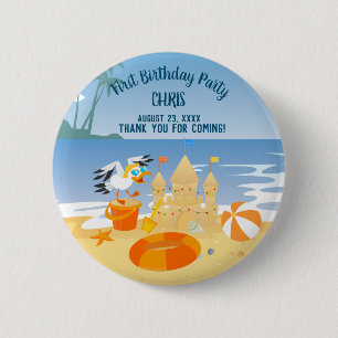 Sand Burg Beach Spaß Baby Geburtstagsparty Button