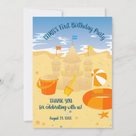 Sand Burg Beach Spaß Baby Geburtstagsparty Dankeskarte