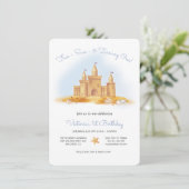 Sand Castle Beach Geburtstagsparty Einladung (Stehend Vorderseite)