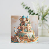 SAND CASTLE THEMA CAKE KINDERGEBURTSTAG EINLADUNG (Stehend Vorderseite)