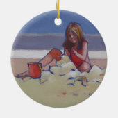 Sand Child Niedliches kleines Mädchen am Strand sp Keramikornament (Hinten)