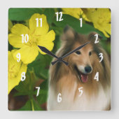 Sand Collie Dog Art Quadratische Wanduhr (Vorderseite)