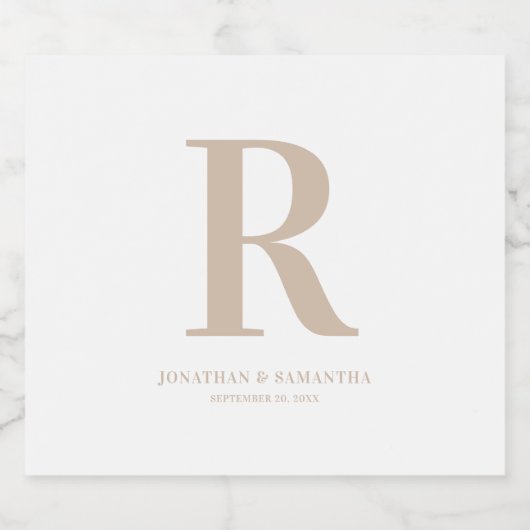 Sand Colored Wedding Monogram Schaumweinetikett (Einzelnes Label)