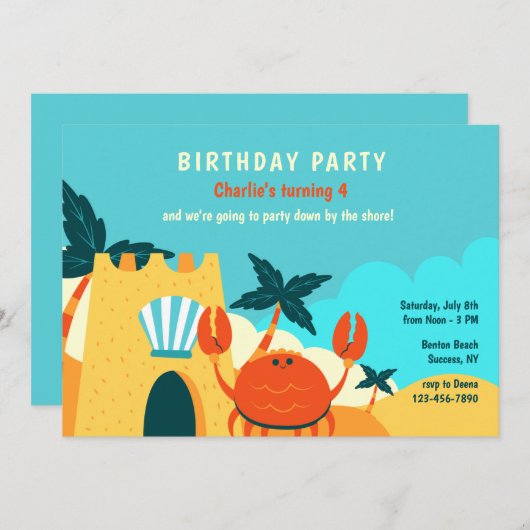 Sand Crab Birthday Party Einladung (Vorne/Hinten)