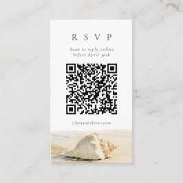 Sand-Creme-Schalen-Küsten-QR-Code-Hochzeits-RSVP-K Begleitkarte