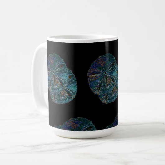 Sand Dollar Abstrakt Künstlerisch Blue Black Gift Kaffeetasse (Vorderseite Links)