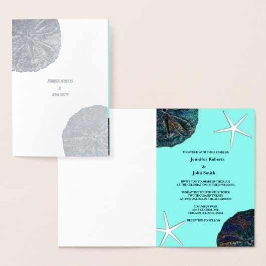 Sand Dollar Abstrakt Seashells Beach Wedding Aquam Folienkarte (Anzeige)
