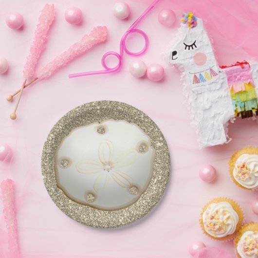 Sand Dollar auf funkelnd goldfarbenem Sandstrand Pappteller (Party)