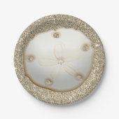Sand Dollar auf funkelnd goldfarbenem Sandstrand Pappteller (Vorderseite)