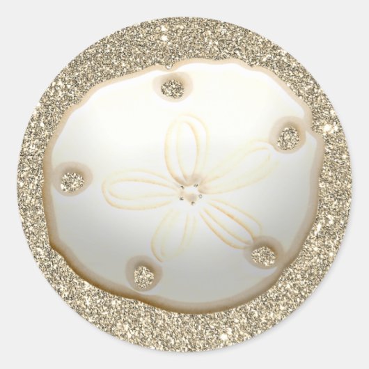 Sand Dollar auf funkelnd goldfarbenem Sandstrand Runder Aufkleber (Vorderseite)