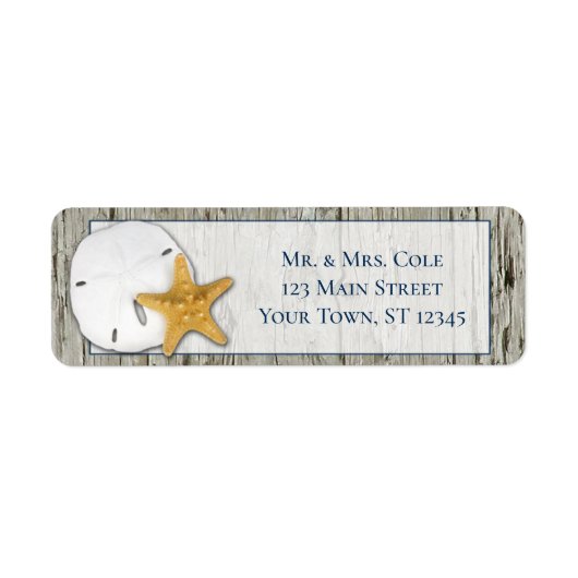 Sand Dollar Beach Driftwood Wedding Rücksendeadres (Vorne)