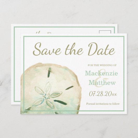 Sand Dollar Beach Save the Date Ankündigungspostkarte (Vorne/Hinten)