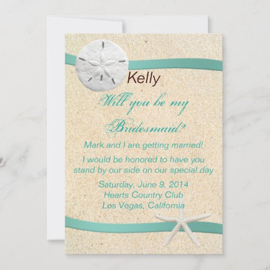 Sand Dollar Beach Wedding Bridesmaid Card Einladung (Vorderseite)