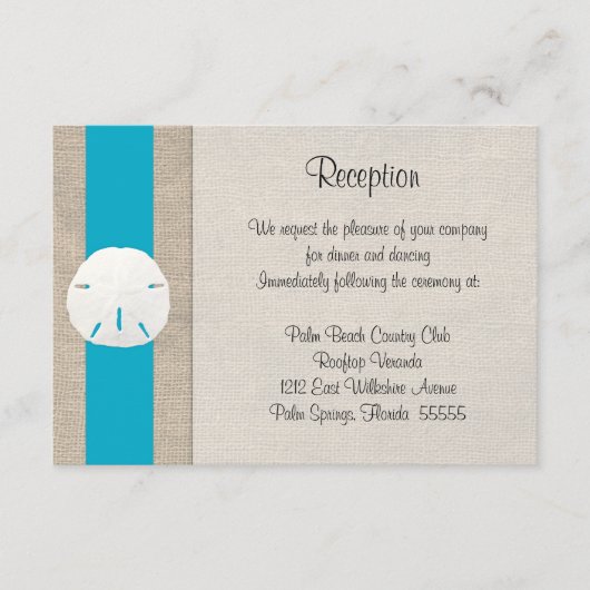 Sand Dollar Beach Wedding Empfang Card Malibu Begleitkarte (Vorderseite)