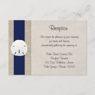 Sand Dollar Beach Wedding Empfang Card Navy Begleitkarte