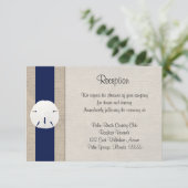 Sand Dollar Beach Wedding Empfang Card Navy Begleitkarte (Stehend Vorderseite)