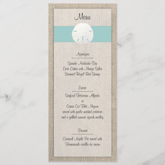Sand Dollar Beach Wedding Menu Menükarte (Vorderseite)