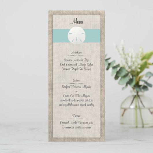 Sand Dollar Beach Wedding Menu Menükarte (Stehend Vorderseite)