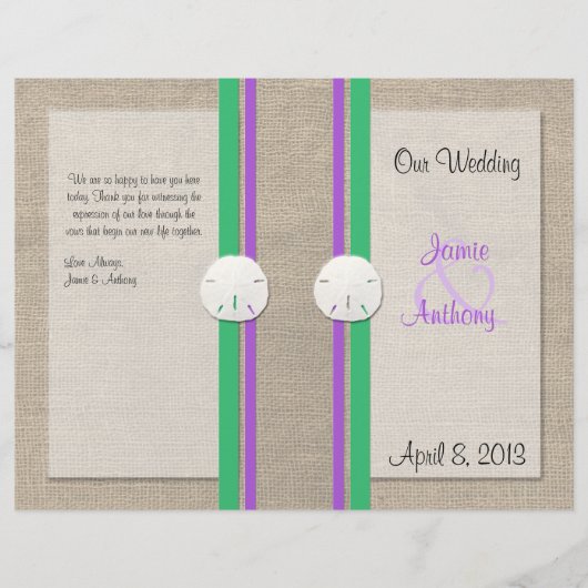Sand Dollar Beach Wedding Program - Lila Green Gre (Vorderseite)