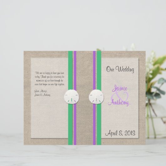 Sand Dollar Beach Wedding Program - Lila Green Gre (Stehend Vorderseite)