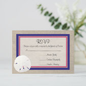 Sand Dollar Beach Wedding RSVP card - Melon Navy (Stehend Vorderseite)