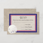 Sand Dollar Beach Wedding RSVP card - Melon Navy (Vorne/Hinten)