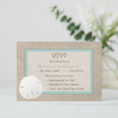 Sand Dollar Beach Wedding RSVP Card - Türkis Karte (Stehend Vorderseite)