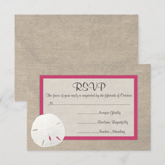 Sand Dollar Beach Wedding RSVP card - Watermelon (Vorne/Hinten)