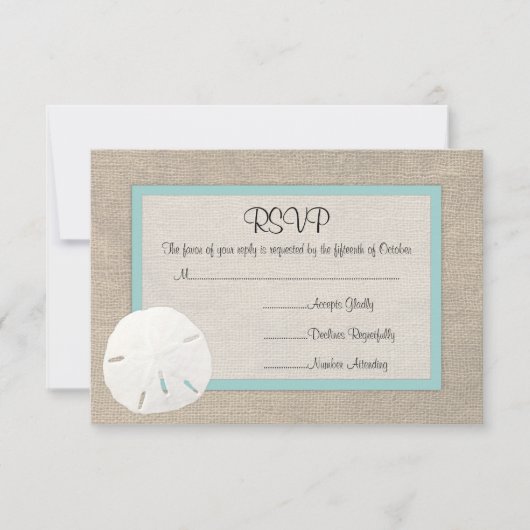 Sand Dollar Beach Wedding RSVP Karte (Vorderseite)