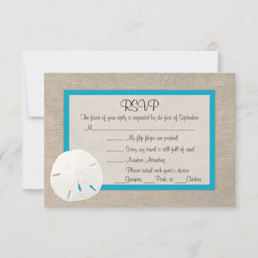 Sand Dollar Beach Wedding RSVP Karte Malibu 2 (Vorderseite)