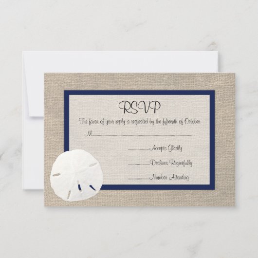 Sand Dollar Beach Wedding RSVP Karte - Navy Blue (Vorderseite)